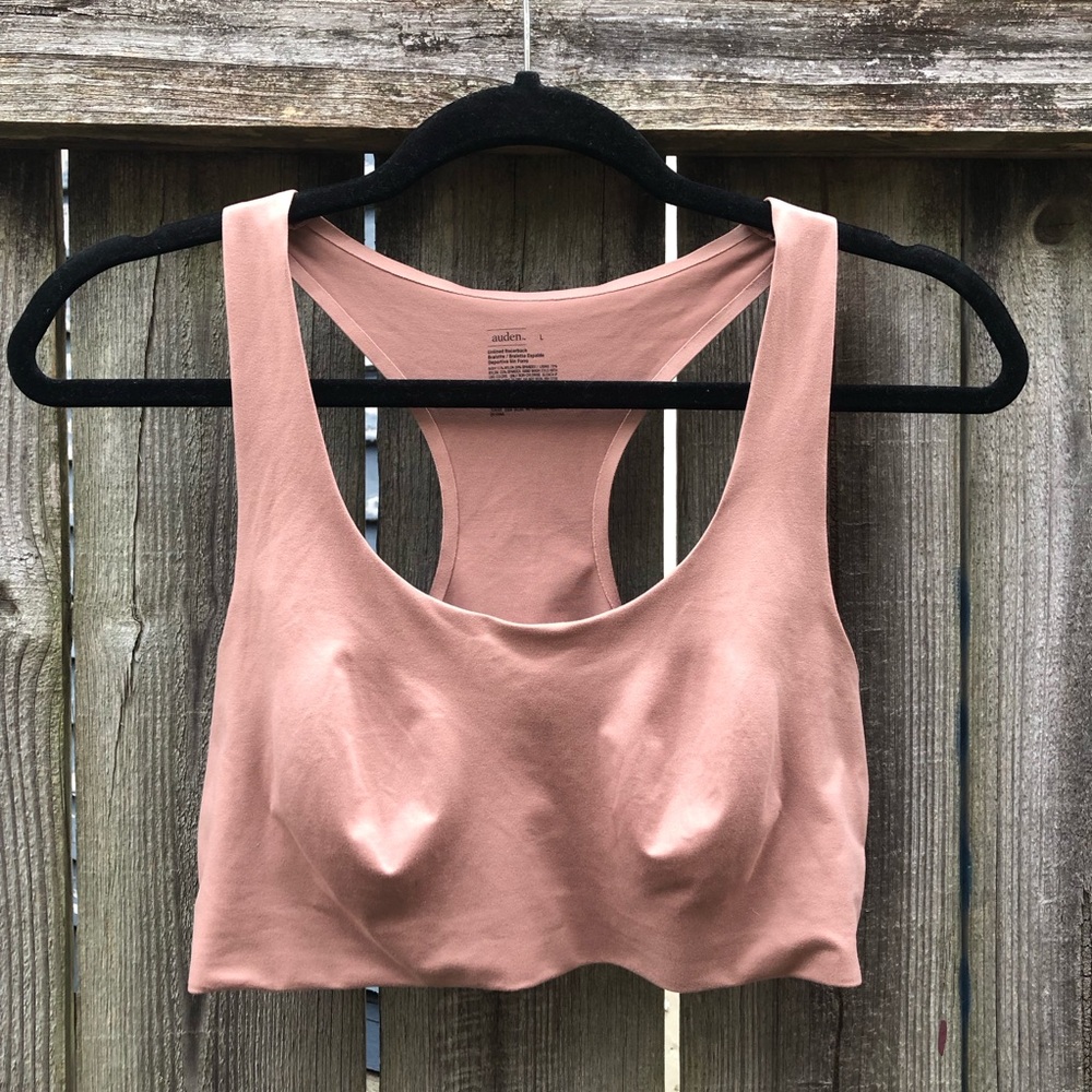 Auden Sports Bra Size L Tan Mauve Racerback Stretch Super Soft